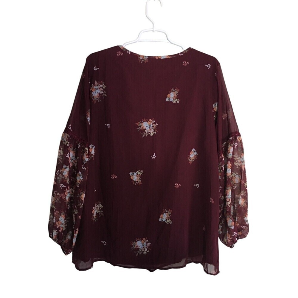 Bloomchic Top Women's Size 12 Maroon Floral Long Sleeve - Picture 2 of 5